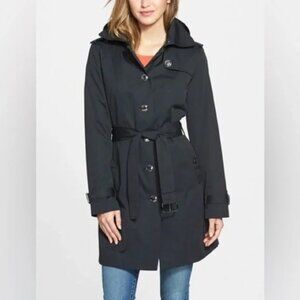 ZARA Basic, size M, long black trench coat, belt, pockets, button up front